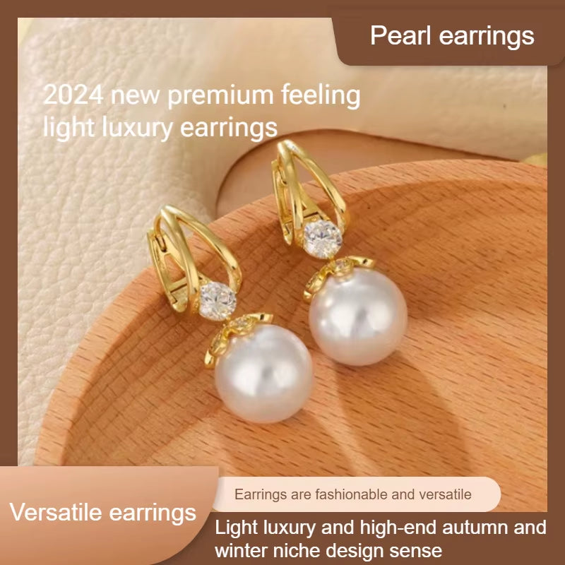 Pearl Earrings Copper Alloy Red Diamond Earrings Fashionable Temperament Earring Crystal Jewelry for Wemon Wedding Gift Party